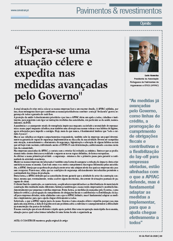 Artigo de opinião APFAC, Jornal Construir, 03.Abril.2020