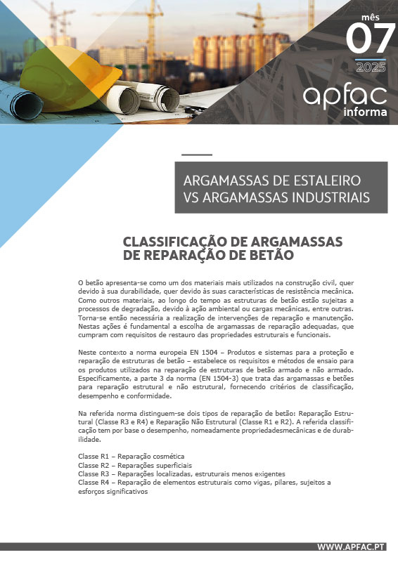APFAC Informa 25_7 - Classificação de argamassas de reparação de betão